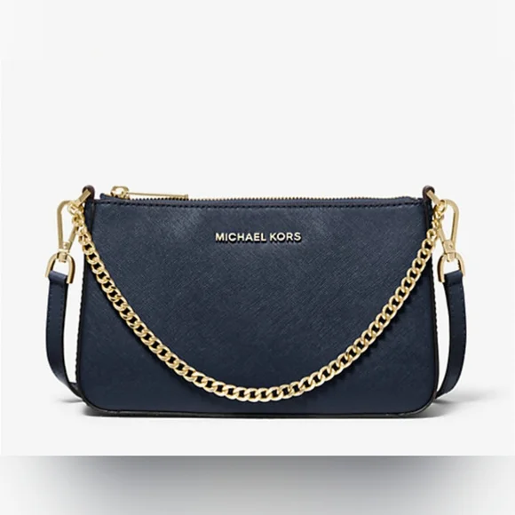 Michael Kors Jet Set Leather Crossbody Navy - Picture 1 of 5